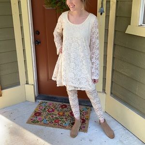 Brown and Cream Lace Leggings